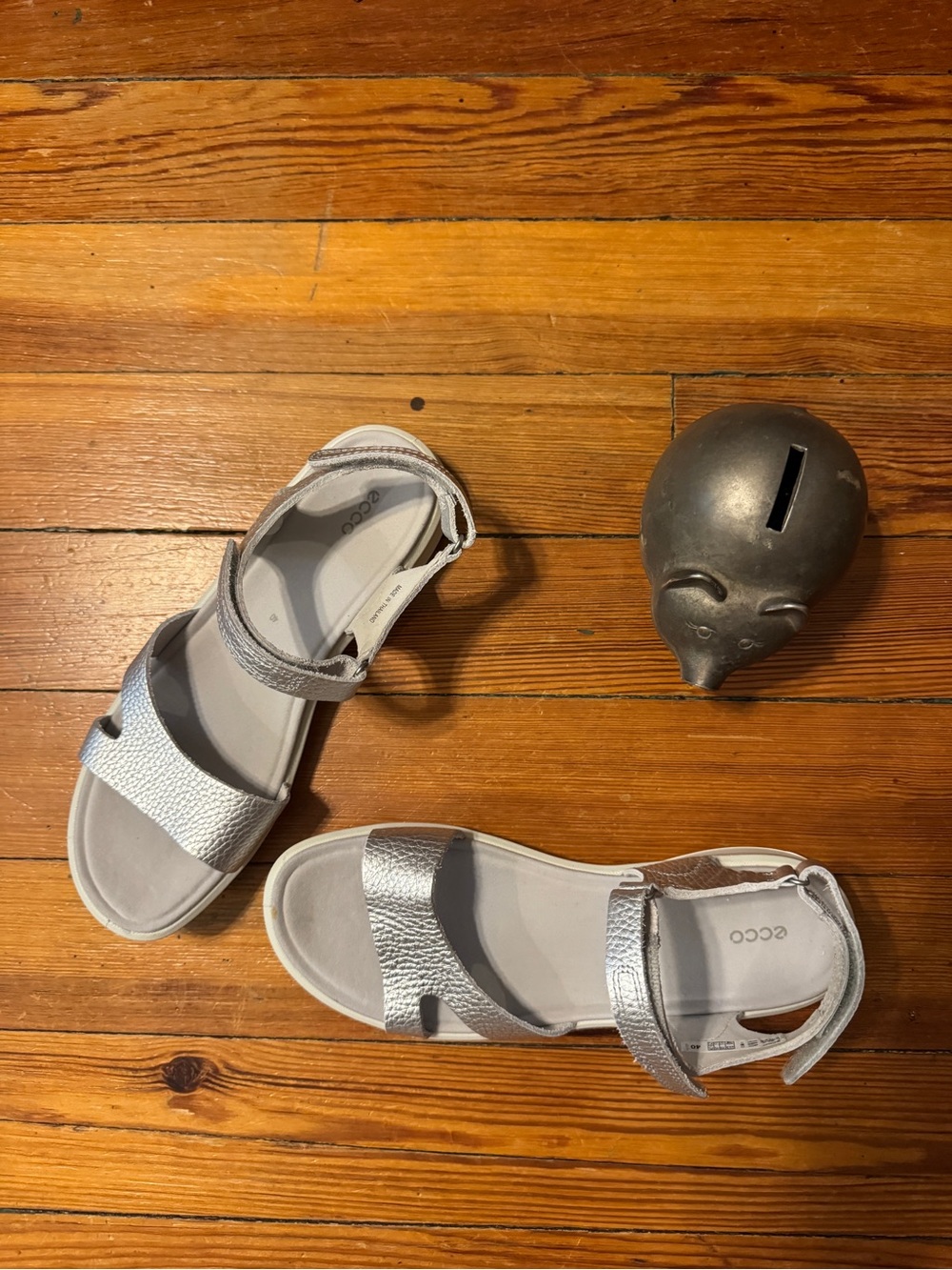 Ecco Silver Adjustable Hook-and-Loop Sandals